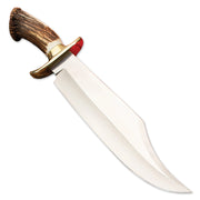 22" Handmade Stainless Steel Bowie Knife Stag Antler Handle With Leather Sheath