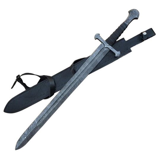 Handmade Damascus Steel Viking Sword With Leather Sheath - propswords