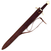 Handmade Damascus Steel Medieval Arming Style Sword With Leather Sheath - propswords