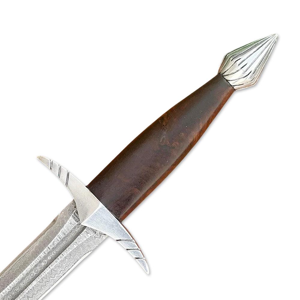 Handmade Damascus Steel Double Edge Short Sword With Leather Sheath - propswords