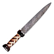 15" Handmade Damascus Steel Gladiator Double Edge Dagger Knife With Leather Sheath- Rose Wood & Olive Wood Handle