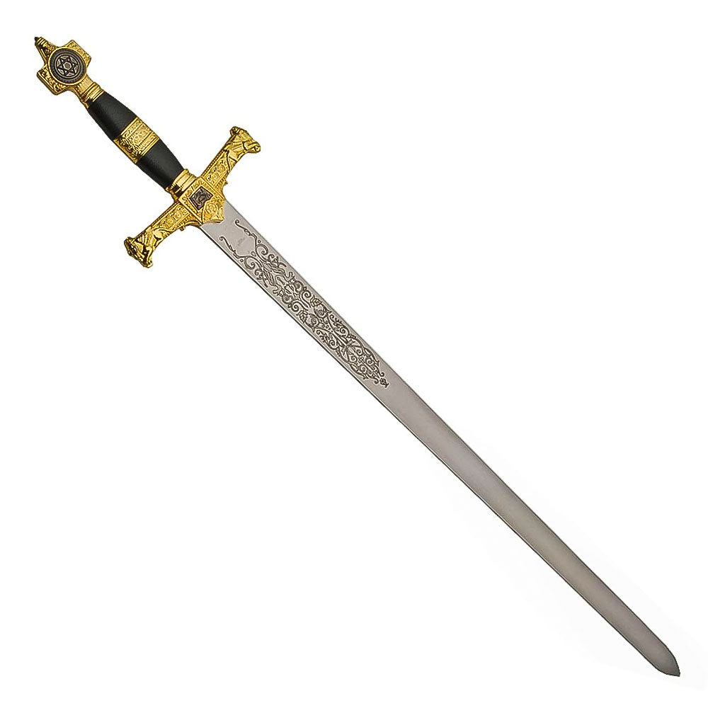 34" Gold Medieval Ceremonial Sword with Star of David and Scabbard – Stainless Steel Display Sword for Collectors, LARP, Renaissance, and Cosplay