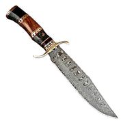 13" Handmade Damascus Steel Rat-Tail Bowie Knife Wood Handle With Leather Sheath-Outdoor, Camping, Hunting, Fishing