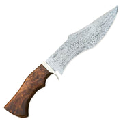 14"Handmade Damascus Steel Bowie Hunting Knife Rose Wood Handle With Leather Sheath