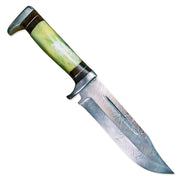 13” Handmade Damascus Steel Bowie Knife Colored Bone Handle With Leather Sheath