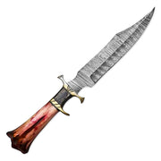 15" Handmade Damascus Steel Rat-Tail Bowie Knife With Leather Sheath Color Bone Handle
