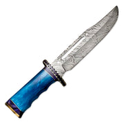 15" Handmade Damascus Steel Rat-Tail Bowie Knife Colored Bone Handle With Leather Sheath