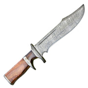 13” Handmade Damascus Steel Bowie Knife Rose wood Handle  With Leather Sheath
