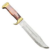14" Handmade Damascus Steel Crocodile Dundee Knife, Bowie Knife, Hunting Knife With Leather Sheath