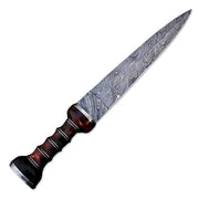 15" Handmade Damascus Steel Gladiator Double Edge Dagger Knife With Leather Sheath- Rose Wood Handle