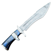 14” Hand Forged Damascus Steel Rat-Tail Bowie Knife Hard Wood Handle With Leather Sheath