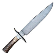 15” Handmade Damascus Steel Rat-Tail Bowie Knife Stag Antler Handle With Leather Sheath