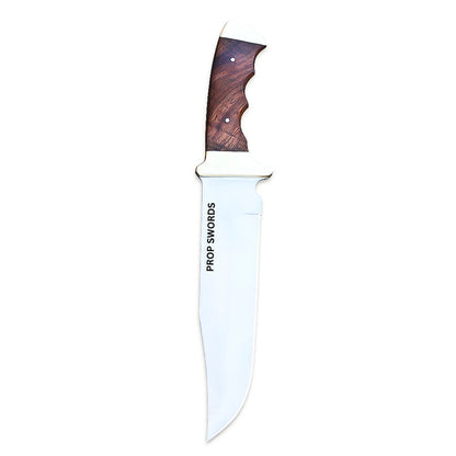 14" Stainless Steel Full Tang Bowie Knife Wood Handle Outdoor, Camping, Fishing With Leather Sheath - propswords