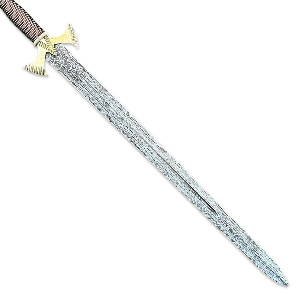 Custom Handmade Damascus Steel Combat Hunting Sword. Long Sword, Double Edge Sword, Viking Sword With Leather Sheath - propswords