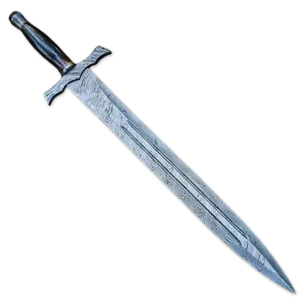 30" Handmade Damascus Steel Rat Tail Hunting Sword With Leather Sheath - propswords