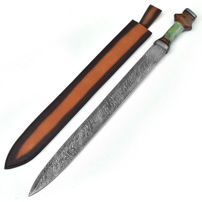 Handmade Damascus Steel Gladiator Spatha Sword With Leather Sheath - propswords