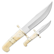 12"and 8" Handmade Stainless Steel Bowie Knife Camel Bone Handle With Leather Sheath