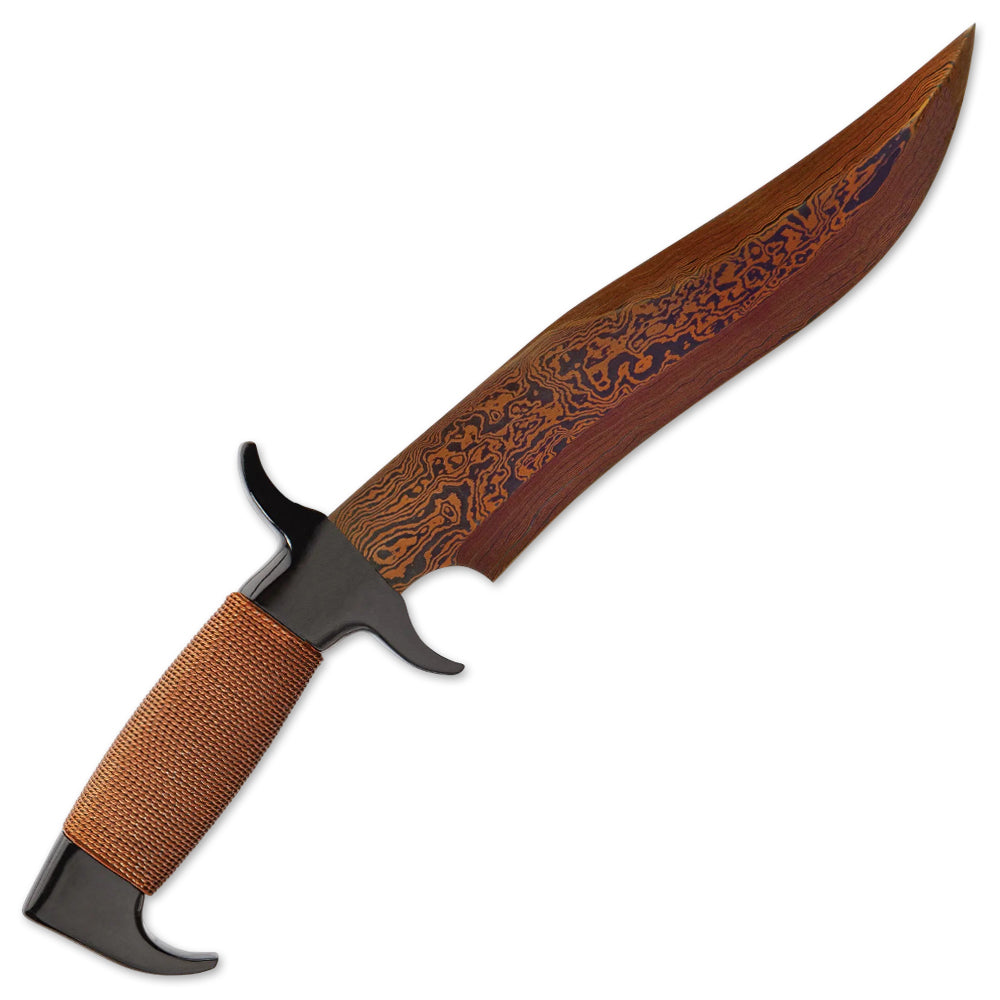 13" Handmade Damascus Steel Bowie Knife Wire Wrapped With Sheath - propswords