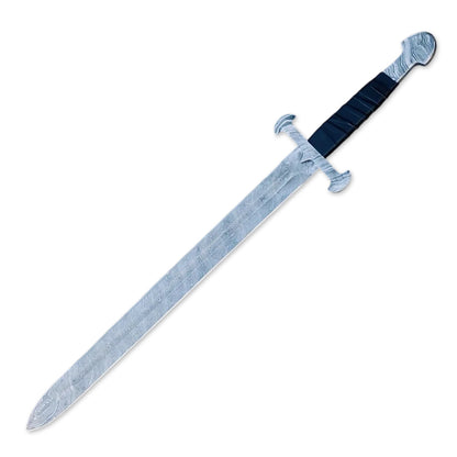 36" Hand-Forged Damascus Steel Sword | Premium Black Leather Sheath | Personalized Gift for Him, Wedding, Father's Day, Birthday, Groomsmen Gift - propswords