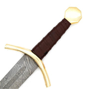 Handmade Damascus Steel Medieval Arming Style Sword With Leather Sheath - propswords