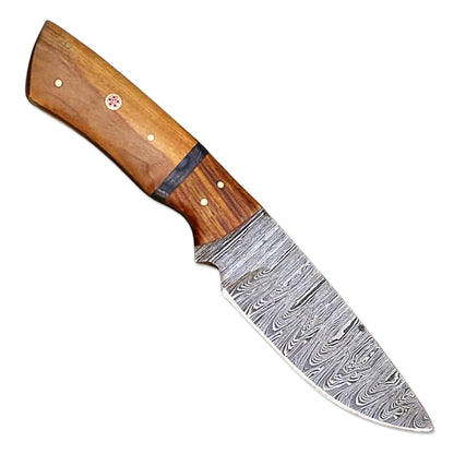 9" Handmade Damascus Steel Full Tang Hunting Knife Olive & Rose Wood Handle With Leather Sheath For Hunting, Camping, Outdoor Fishing