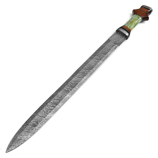 Handmade Damascus Steel Gladiator Spatha Sword With Leather Sheath - propswords