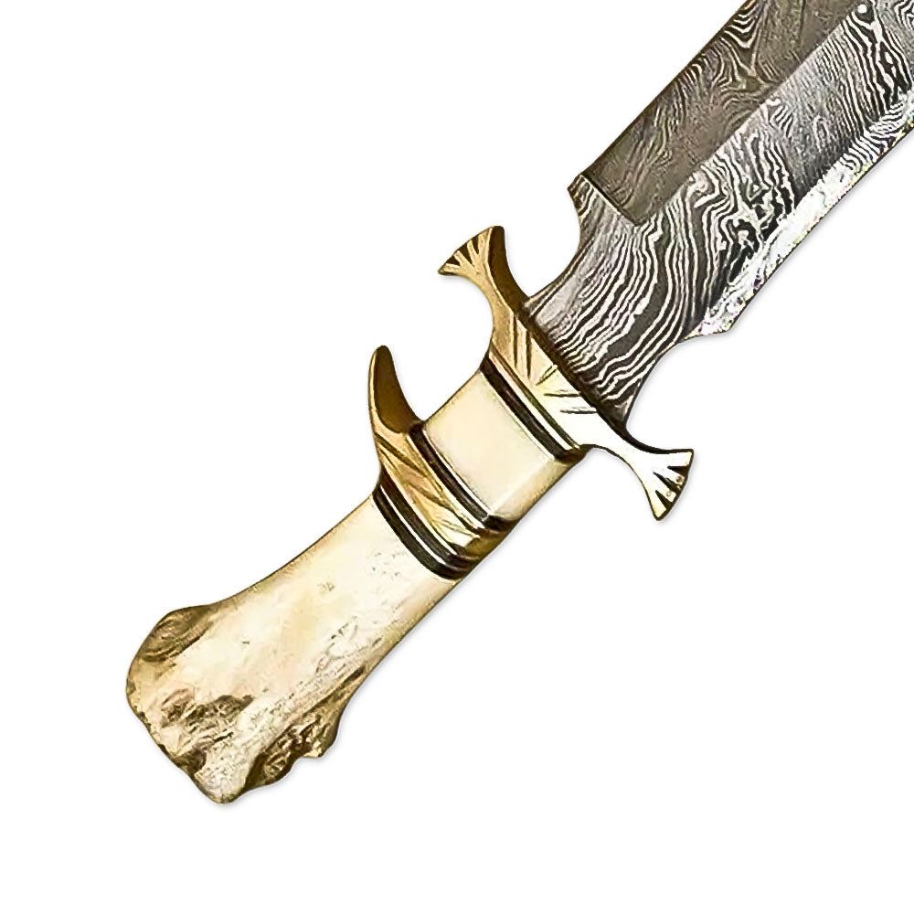 16" Handmade Damascus Steel Rat-Tail Bowie Hunting Knife Survival Knife Bone Handle With Leather Sheath - propswords