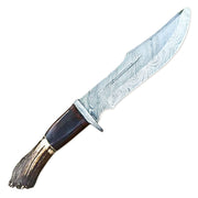 12" Handmade Damascus Steel Rat-Tail Bowie Knife Outdoor Hunting Knife Stag Antler Handle With Leather Sheath