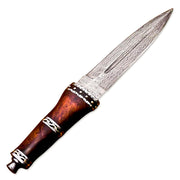 14" HandForged Damascus Steel Rat-Tail Dagger Knife Rose wood Handle With Leather Sheath