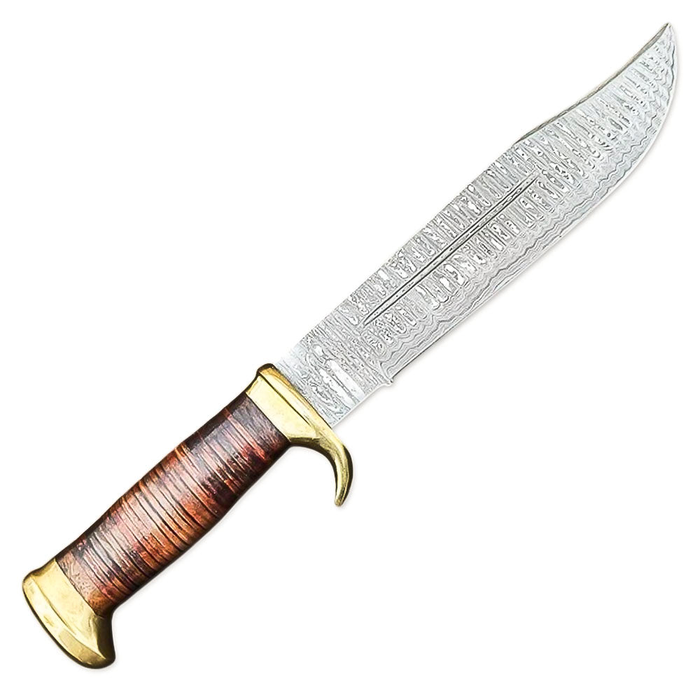 14" Handmade Damascus Steel Crocodile Dundee Knife, Bowie Knife, Hunting Knife With Leather Sheath - propswords