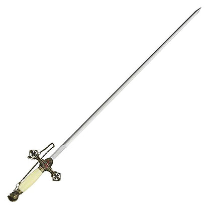 37” Masonic Knight of Templar Replica Ceremonial Long Sword with Adorned Scabbard, White - propswords