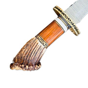 15” Handmade Damascus Steel Rat-Tail Bowie Knife Stag Antler& Rose wood Handle With Leather Sheath