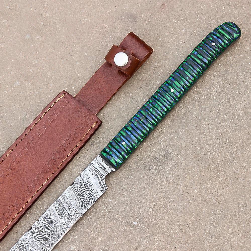 28" Custom Damascus Steel Full Tang Machete Sword Survival Hunting Knife With Leather Sheath - propswords