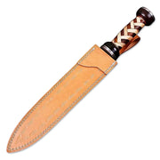 15" Handmade Damascus Steel Gladiator Double Edge Dagger Knife With Leather Sheath- Rose Wood & Olive Wood Handle