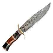 13" Handmade Damascus Steel Rat-Tail Bowie Knife Wood Handle With Leather Sheath-Outdoor, Camping, Hunting, Fishing