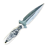 8" Handmade Damascus Steel Full Tang Double Edge Dagger Knife With Leather Sheath Camel Bone Handle