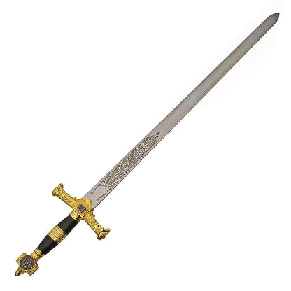 34" Gold Medieval Ceremonial Sword with Star of David and Scabbard – Stainless Steel Display Sword for Collectors, LARP, Renaissance, and Cosplay