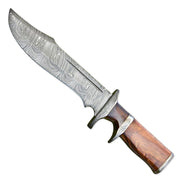 13” Handmade Damascus Steel Bowie Knife Rose wood Handle  With Leather Sheath
