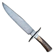 15” Handmade Damascus Steel Rat-Tail Bowie Knife Stag Antler Handle With Leather Sheath
