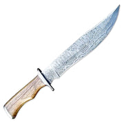 15" Handmade Damascus Steel Rat-Tail Bowie Knife Rose wood Handle With Leather Sheath