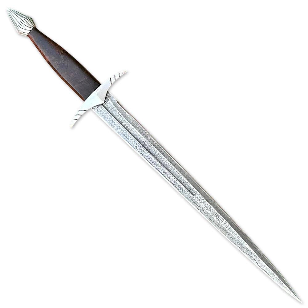 Handmade Damascus Steel Double Edge Short Sword With Leather Sheath - propswords