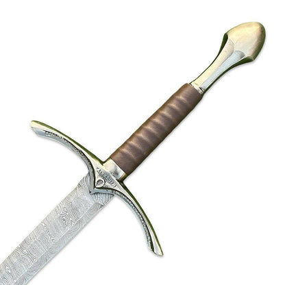 Custom Handmade Damascus Steel Gandalf Inspired Glamdring Sword With Leather Sheath - propswords