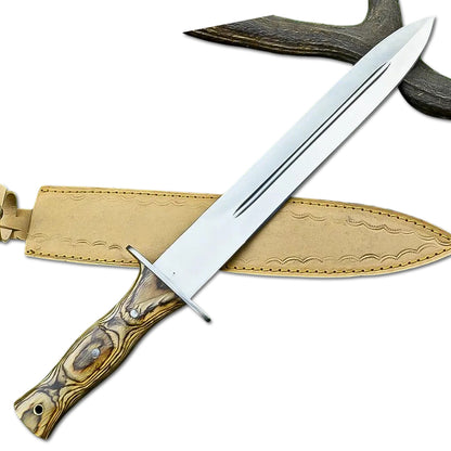 16" Handmade Stainless Steel Double Edge Dagger Knife With Leather Sheath - propswords