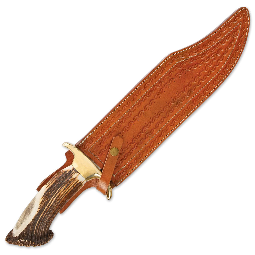 22" Handmade Stainless Steel Bowie Knife Stag Antler Handle With Leather Sheath