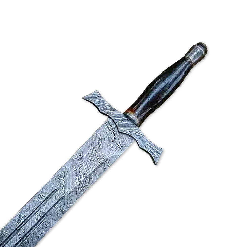 30" Handmade Damascus Steel Rat Tail Hunting Sword With Leather Sheath - propswords