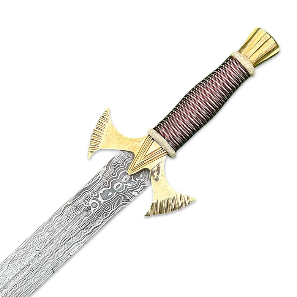 Custom Handmade Damascus Steel Combat Hunting Sword. Long Sword, Double Edge Sword, Viking Sword With Leather Sheath - propswords
