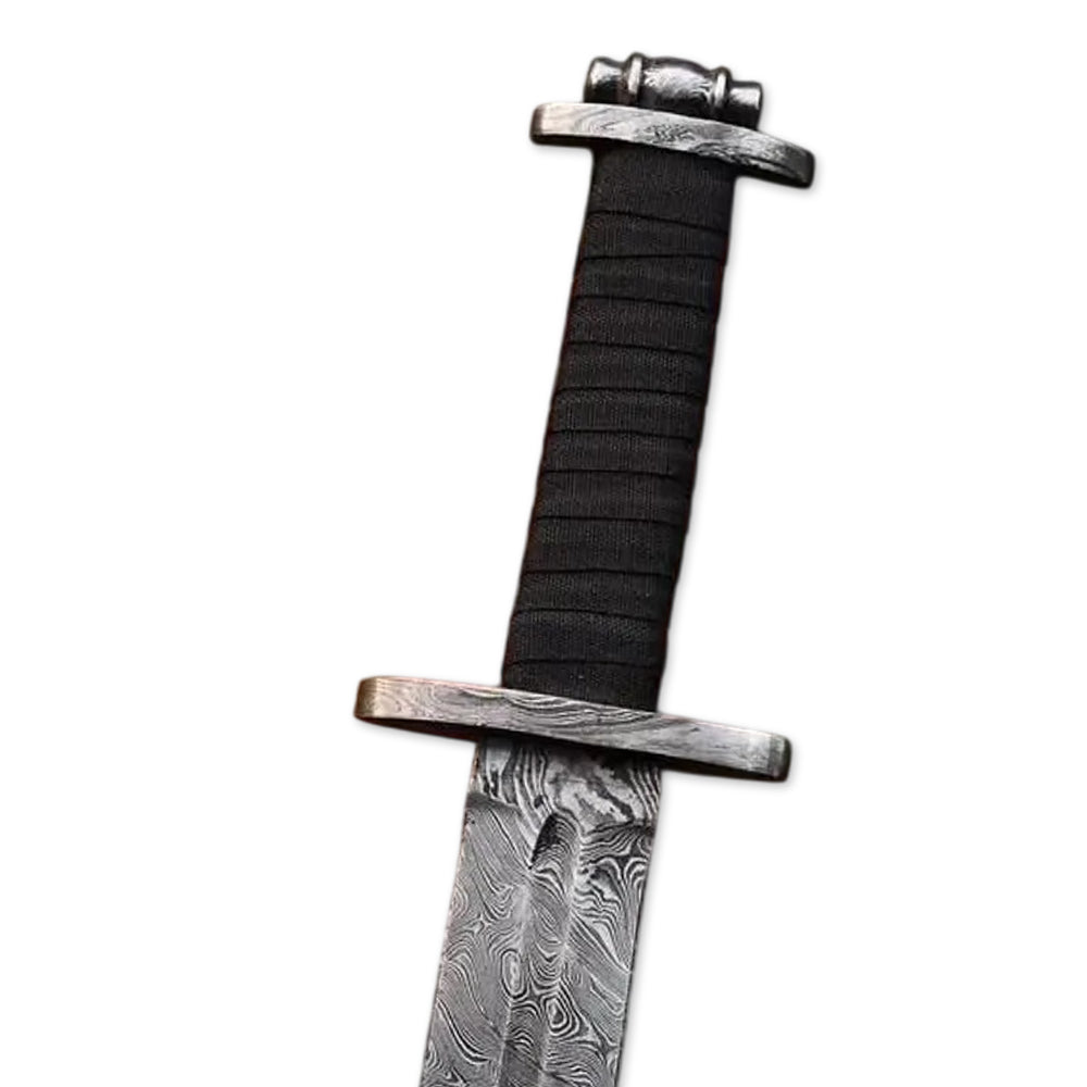 36" Handmade Damascus steel Viking Sword, Leather Wrapped on Handle Including Leather Cover - propswords