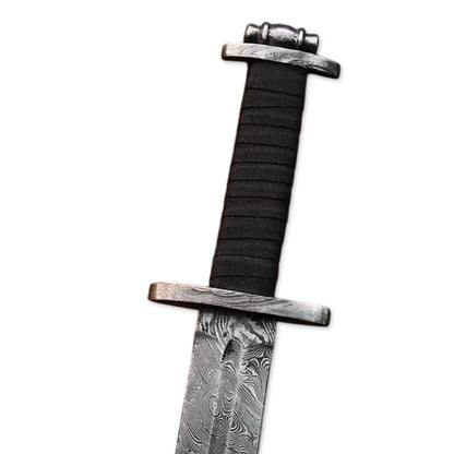 36" Handmade Damascus steel Viking Sword, Leather Wrapped on Handle Including Leather Cover - propswords