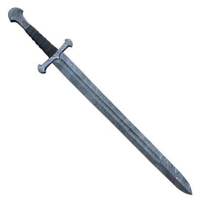 Handmade Damascus Steel Viking Sword With Leather Sheath - propswords