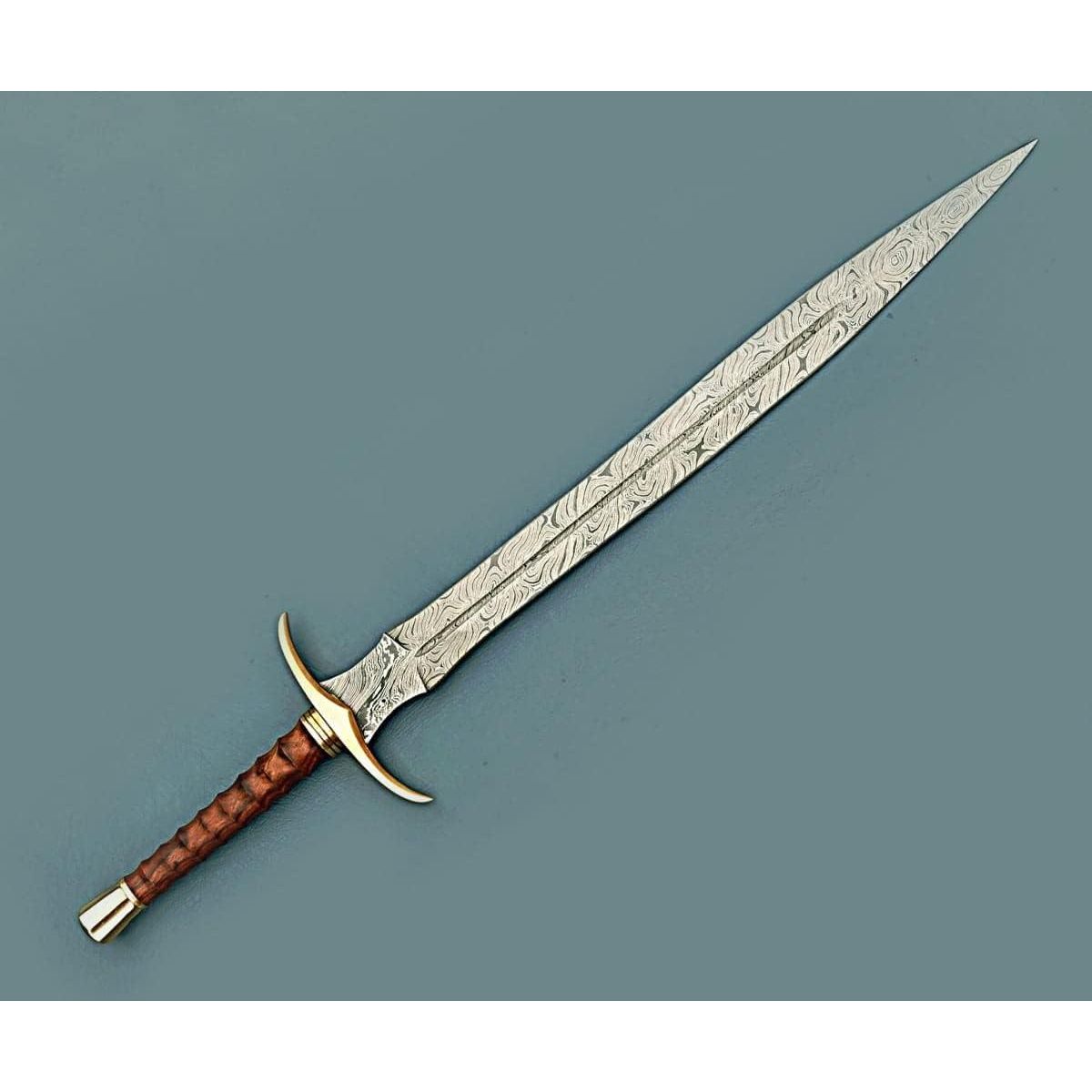 Damascus Steel Sword/Handmade Viking Sword/Medieval Sword with Leather Sheath - propswords